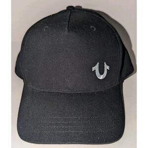 TRUE RELIGION TR 2312 Ace Black With White Horseshoe logo Snapback Hat Cap EUC